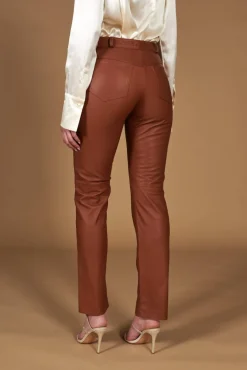 Donna D'Arienzo Penelope - Pantalone in pelle color cuoio nappa effetto liscio