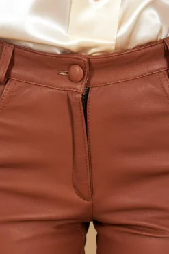 Donna D'Arienzo Penelope - Pantalone in pelle color cuoio nappa effetto liscio