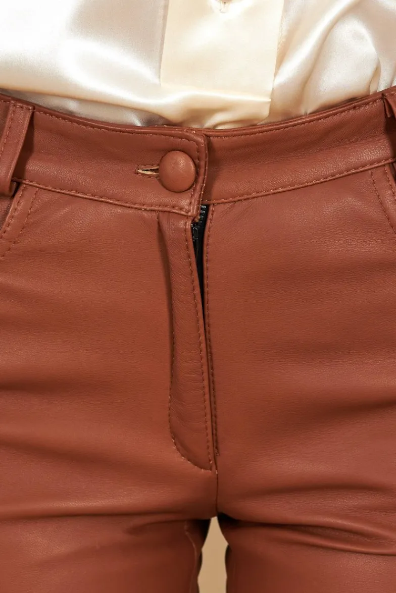 Donna D'Arienzo Penelope - Pantalone in pelle color cuoio nappa effetto liscio