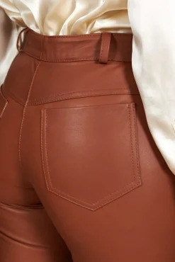 Donna D'Arienzo Penelope - Pantalone in pelle color cuoio nappa effetto liscio