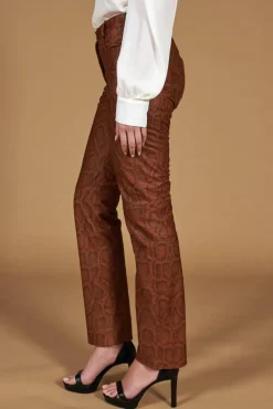 Donna D'Arienzo Penelope - Pantalone in pelle marrone stampa pitone