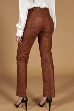 Donna D'Arienzo Penelope - Pantalone in pelle marrone stampa pitone