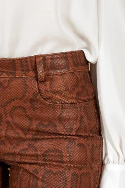 Donna D'Arienzo Penelope - Pantalone in pelle marrone stampa pitone