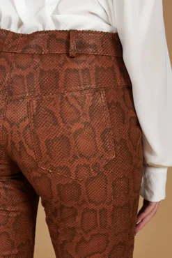 Donna D'Arienzo Penelope - Pantalone in pelle marrone stampa pitone