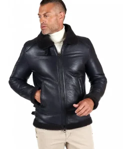 Uomo D'Arienzo Peter - Montone blu Shearling biker uomo collo camicia con fibbia