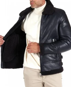 Uomo D'Arienzo Peter - Montone blu Shearling biker uomo collo camicia con fibbia