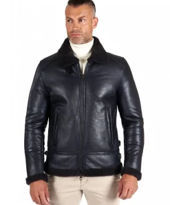 Uomo D'Arienzo Peter - Montone blu Shearling biker uomo collo camicia con fibbia