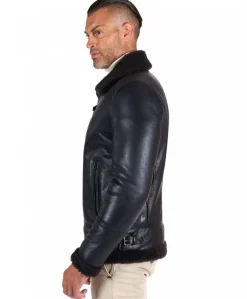 Uomo D'Arienzo Peter - Montone blu Shearling biker uomo collo camicia con fibbia