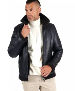Uomo D'Arienzo Peter - Montone blu Shearling biker uomo collo camicia con fibbia