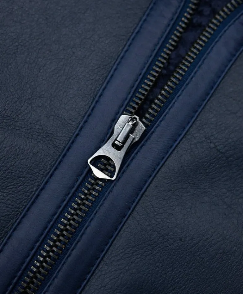 Uomo D'Arienzo Peter - Montone blu Shearling biker uomo collo camicia con fibbia