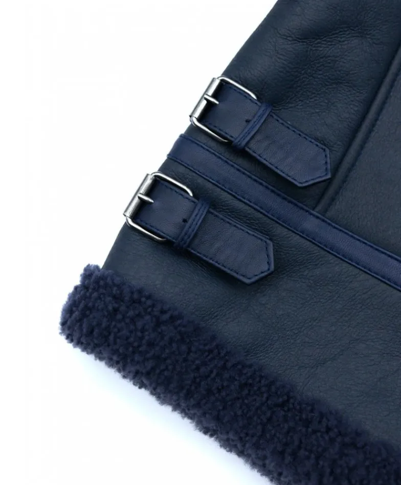 Uomo D'Arienzo Peter - Montone blu Shearling biker uomo collo camicia con fibbia