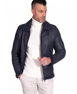 Uomo D'Arienzo Peter - Montone blu Shearling biker uomo collo camicia con fibbia
