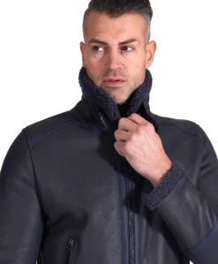 Uomo D'Arienzo Peter - Montone blu Shearling biker uomo collo camicia con fibbia