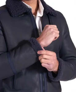 Uomo D'Arienzo Peter - Montone blu Shearling biker uomo collo camicia con fibbia