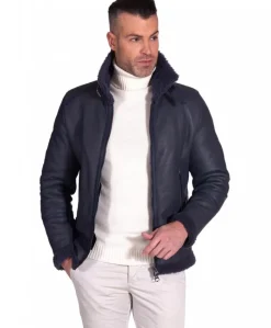 Uomo D'Arienzo Peter - Montone blu Shearling biker uomo collo camicia con fibbia