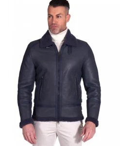 Uomo D'Arienzo Peter - Montone blu Shearling biker uomo collo camicia con fibbia