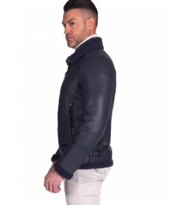 Uomo D'Arienzo Peter - Montone blu Shearling biker uomo collo camicia con fibbia