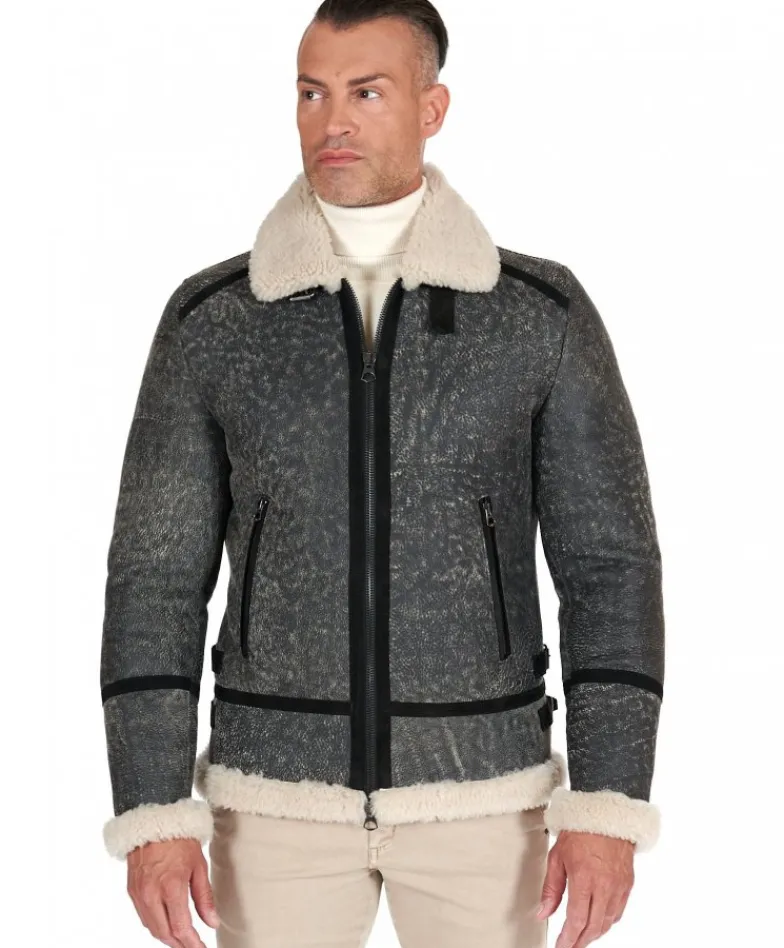 Uomo D'Arienzo Peter - Montone safari Shearling biker uomo collo camicia con fibbia