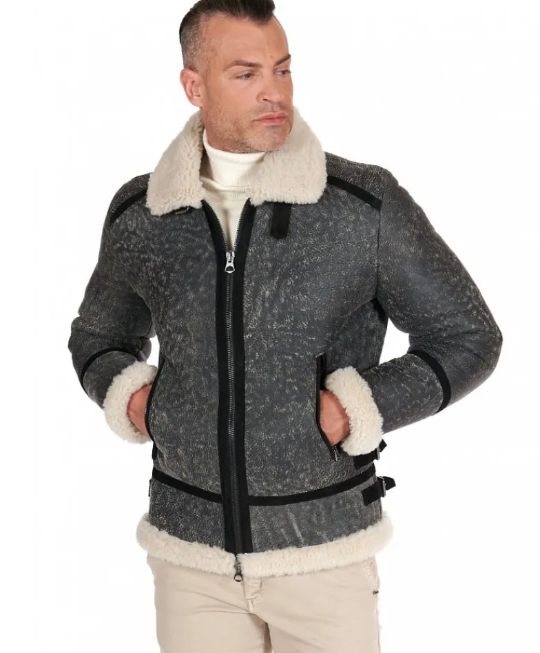 Uomo D'Arienzo Peter - Montone safari Shearling biker uomo collo camicia con fibbia