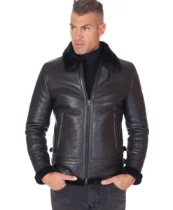 Uomo D'Arienzo Peter - Montone Shearling nero biker uomo collo camicia con fibbia