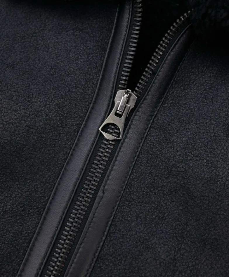Uomo D'Arienzo Peter - Montone Shearling nero biker uomo collo camicia con fibbia