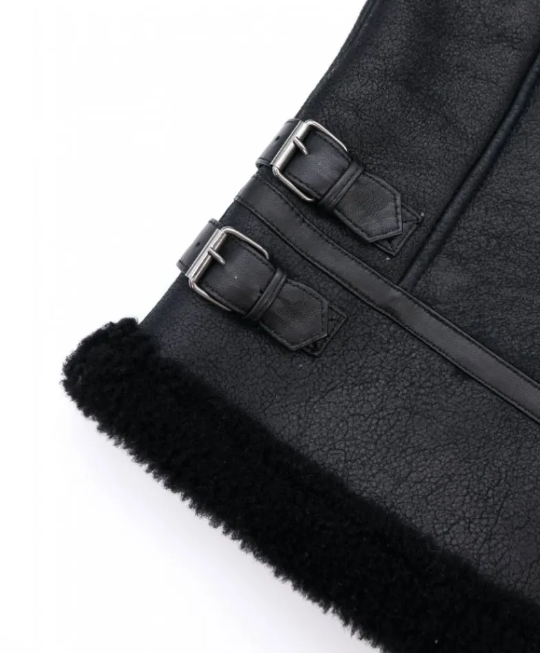 Uomo D'Arienzo Peter - Montone Shearling nero biker uomo collo camicia con fibbia