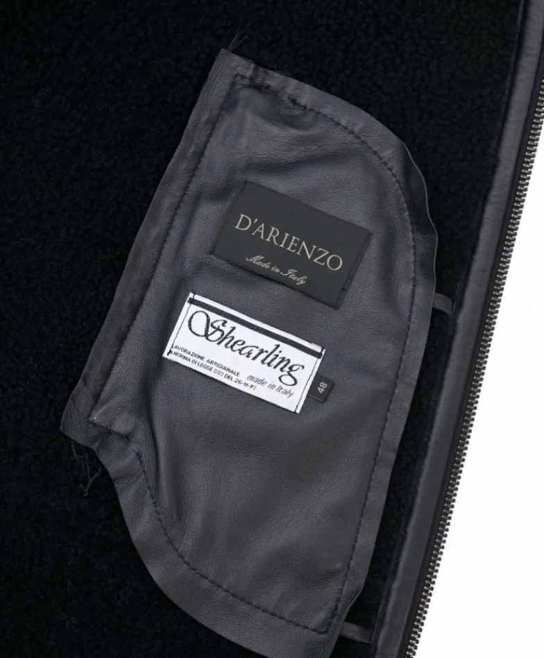 Uomo D'Arienzo Peter - Montone Shearling nero biker uomo collo camicia con fibbia