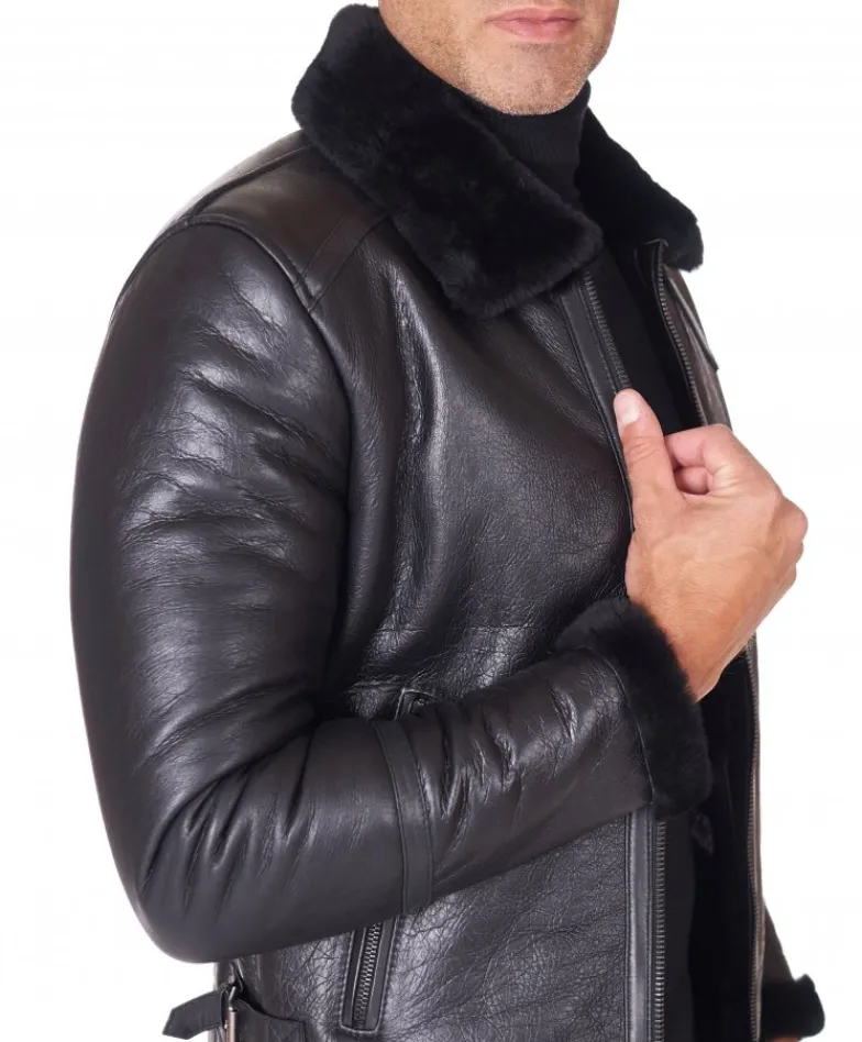 Uomo D'Arienzo Peter - Montone Shearling nero biker uomo collo camicia con fibbia