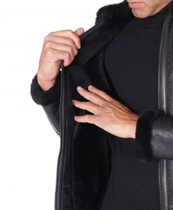 Uomo D'Arienzo Peter - Montone Shearling nero biker uomo collo camicia con fibbia