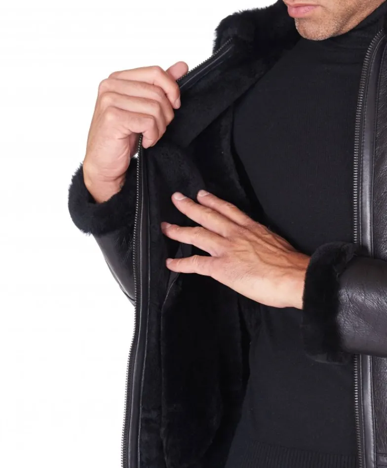 Uomo D'Arienzo Peter - Montone Shearling nero biker uomo collo camicia con fibbia