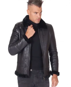 Uomo D'Arienzo Peter - Montone Shearling nero biker uomo collo camicia con fibbia