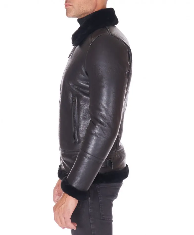 Uomo D'Arienzo Peter - Montone Shearling nero biker uomo collo camicia con fibbia
