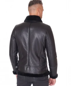 Uomo D'Arienzo Peter - Montone Shearling nero biker uomo collo camicia con fibbia