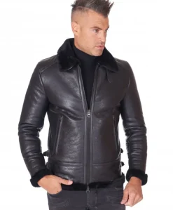 Uomo D'Arienzo Peter - Montone Shearling nero biker uomo collo camicia con fibbia