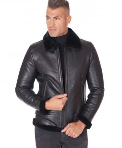 Uomo D'Arienzo Peter - Montone Shearling nero biker uomo collo camicia con fibbia