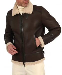 Uomo D'Arienzo Peter - Montone Shearling testa di moro biker uomo collo camicia con fibbia