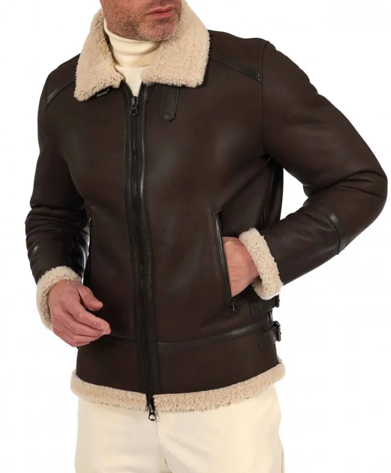 Uomo D'Arienzo Peter - Montone Shearling testa di moro biker uomo collo camicia con fibbia