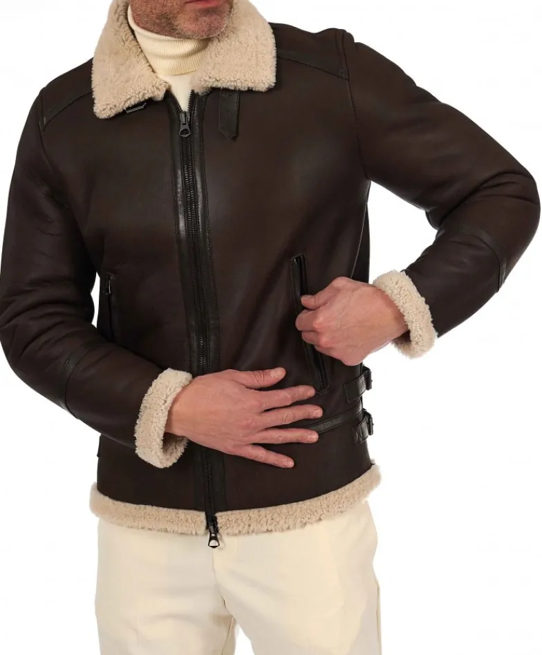 Uomo D'Arienzo Peter - Montone Shearling testa di moro biker uomo collo camicia con fibbia