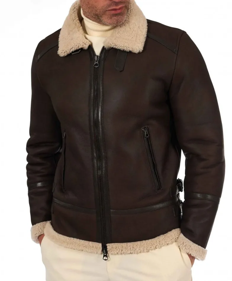 Uomo D'Arienzo Peter - Montone Shearling testa di moro biker uomo collo camicia con fibbia