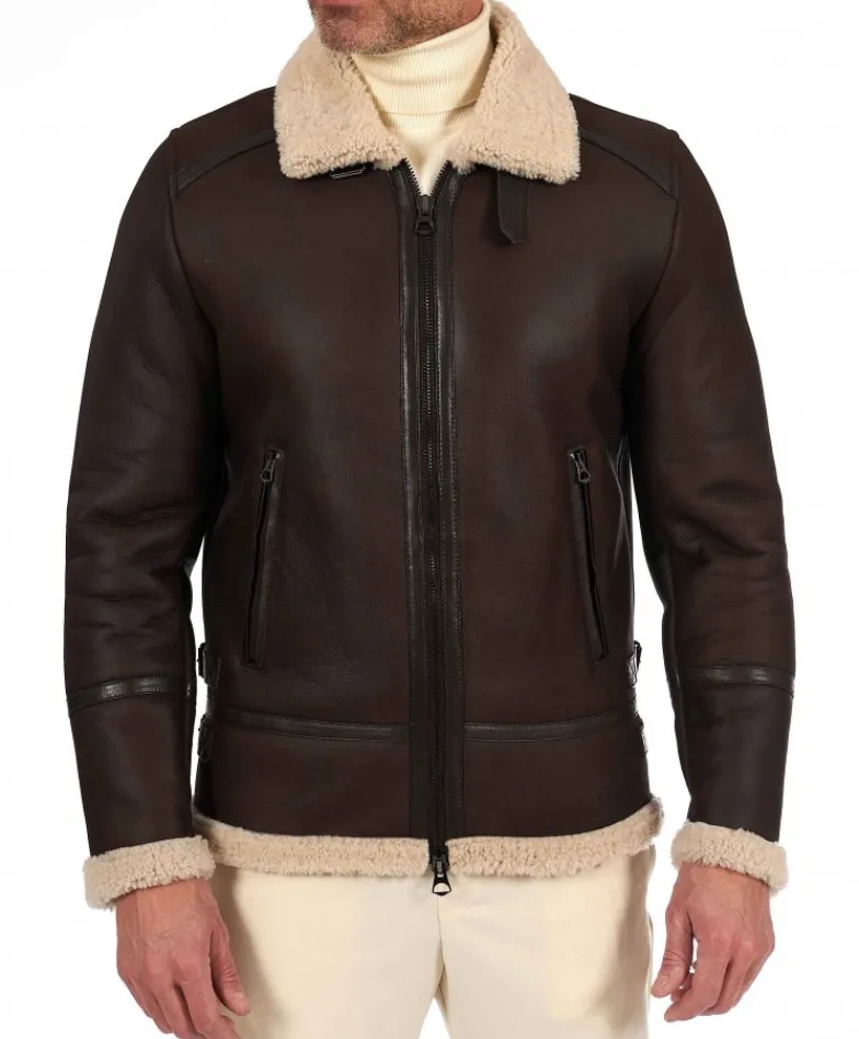 Uomo D'Arienzo Peter - Montone Shearling testa di moro biker uomo collo camicia con fibbia