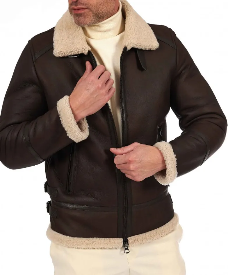 Uomo D'Arienzo Peter - Montone Shearling testa di moro biker uomo collo camicia con fibbia