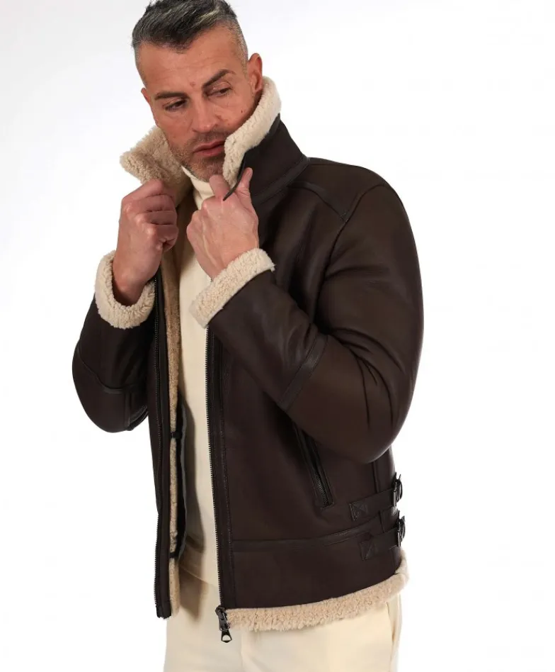 Uomo D'Arienzo Peter - Montone Shearling testa di moro biker uomo collo camicia con fibbia