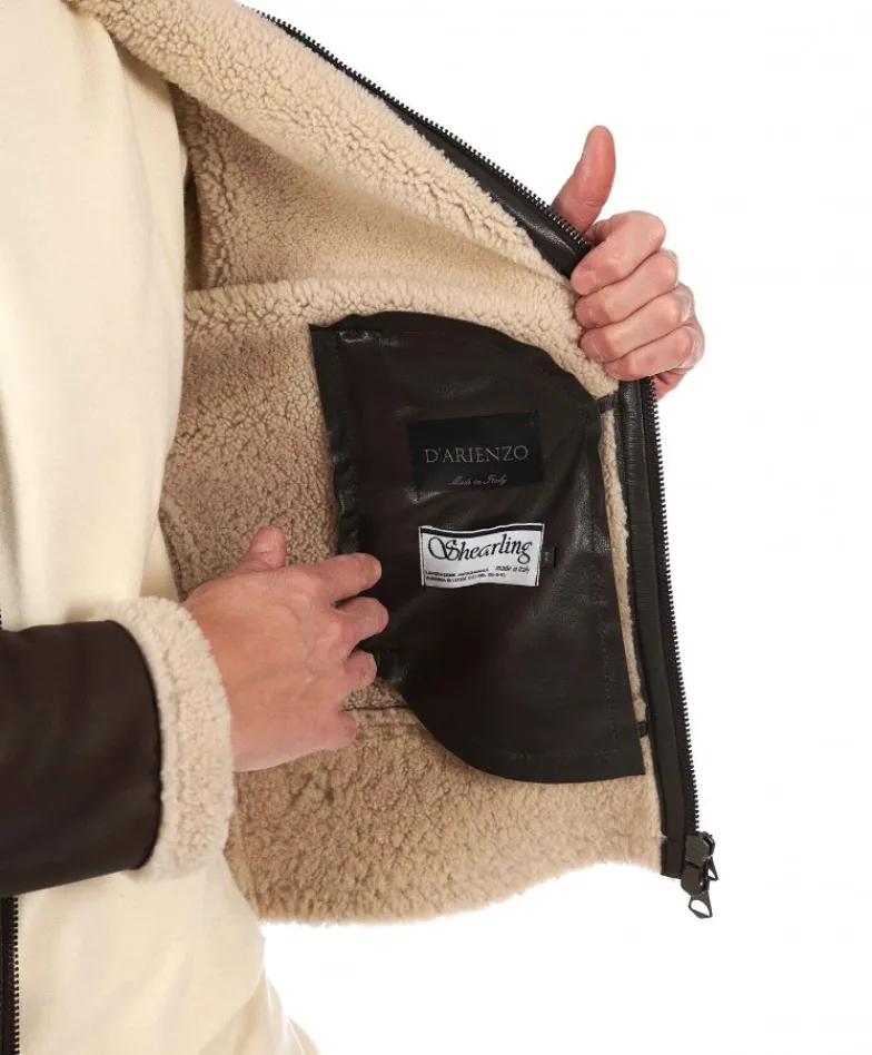 Uomo D'Arienzo Peter - Montone Shearling testa di moro biker uomo collo camicia con fibbia
