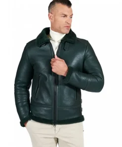 Uomo D'Arienzo Peter - Montone Shearling verde biker uomo collo camicia con fibbia