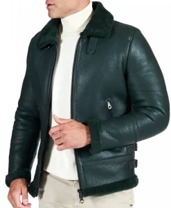 Uomo D'Arienzo Peter - Montone Shearling verde biker uomo collo camicia con fibbia