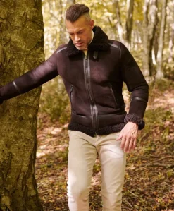 Uomo D'Arienzo Peter - Montone Shearling scamosciato testa di moro uomo collo camicia con fibbia