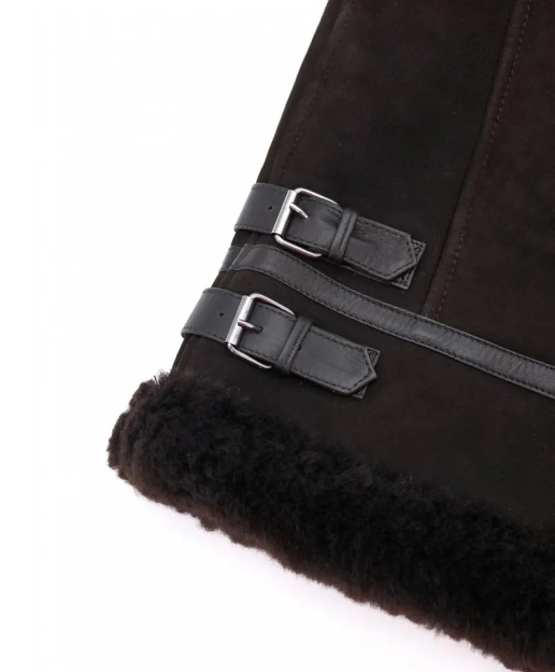 Uomo D'Arienzo Peter - Montone Shearling scamosciato testa di moro uomo collo camicia con fibbia