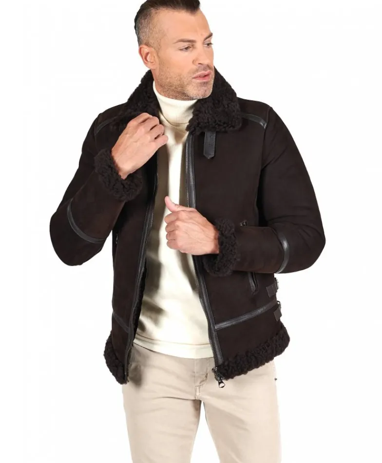Uomo D'Arienzo Peter - Montone Shearling scamosciato testa di moro uomo collo camicia con fibbia