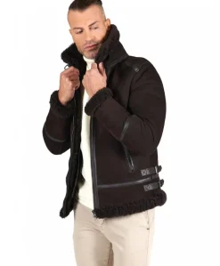 Uomo D'Arienzo Peter - Montone Shearling scamosciato testa di moro uomo collo camicia con fibbia