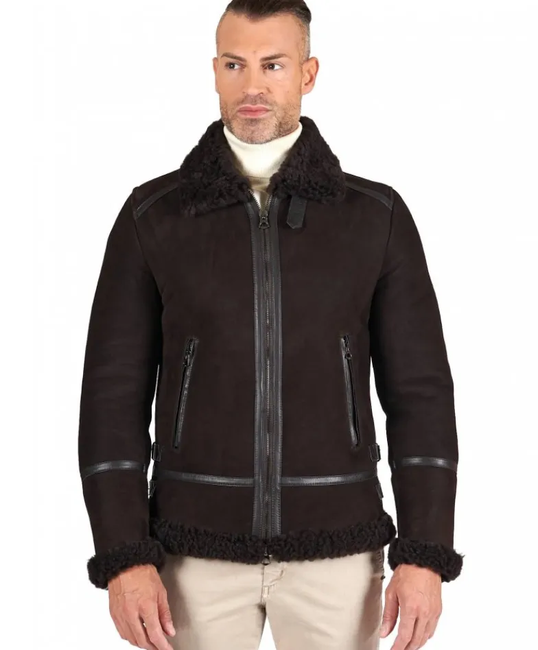 Uomo D'Arienzo Peter - Montone Shearling scamosciato testa di moro uomo collo camicia con fibbia